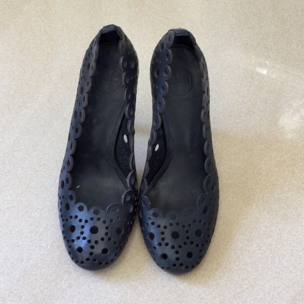 Tory Burch navy eyelet heel